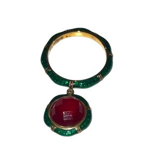 Enamel Stone Charm Ring Glass Filled Ruby Size 8